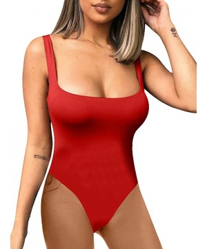 Shapewear Women's Sexy Bodycon Basic Tank Sleeveless One Piece Leotard Bodysuit - Red - CD18Q3MY7QT