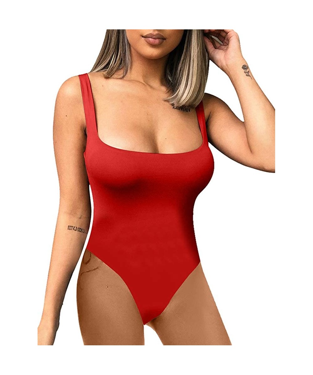 Shapewear Women's Sexy Bodycon Basic Tank Sleeveless One Piece Leotard Bodysuit - Red - CD18Q3MY7QT