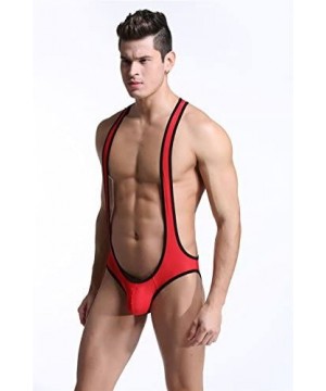 Briefs Men's Jockstrap Leotard Underwear Jumpsuits Wrestling Singlet Bodysuit - Red - CJ12NFIMMSQ