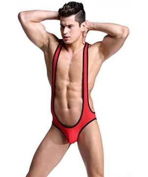 Briefs Men's Jockstrap Leotard Underwear Jumpsuits Wrestling Singlet Bodysuit - Red - CJ12NFIMMSQ