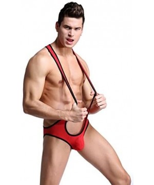 Briefs Men's Jockstrap Leotard Underwear Jumpsuits Wrestling Singlet Bodysuit - Red - CJ12NFIMMSQ