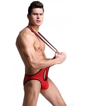 Briefs Men's Jockstrap Leotard Underwear Jumpsuits Wrestling Singlet Bodysuit - Red - CJ12NFIMMSQ