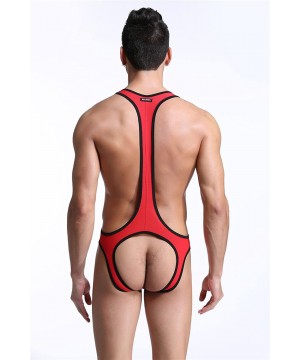 Briefs Men's Jockstrap Leotard Underwear Jumpsuits Wrestling Singlet Bodysuit - Red - CJ12NFIMMSQ