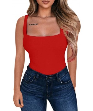 Shapewear Women's Sexy Bodycon Basic Tank Sleeveless One Piece Leotard Bodysuit - Red - CD18Q3MY7QT