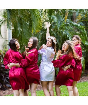 Robes Satin Robe for Bride Bridesmaid Party with Rose-Gold Glitter - Burgundy-matron_of_honor - CE190T33LLG