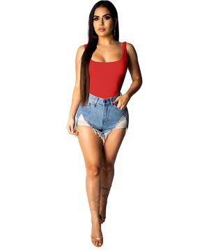 Shapewear Women's Sexy Bodycon Basic Tank Sleeveless One Piece Leotard Bodysuit - Red - CD18Q3MY7QT