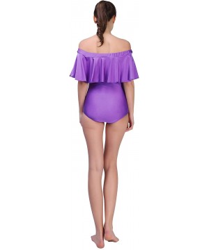 Shapewear Women Flounce Ruffle One Piece Swimsuits Off The Shoulder Strapless Tummy Control Bathing Suit Bodysuit - Purple - ...