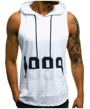 Robes Men's Workout Hooded Tank Tops Bodybuilding Muscle Cut Off T Shirt Sleeveless Gym Hoodies - White B - CP194G22ILW