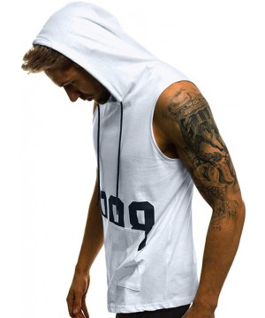 Robes Men's Workout Hooded Tank Tops Bodybuilding Muscle Cut Off T Shirt Sleeveless Gym Hoodies - White B - CP194G22ILW