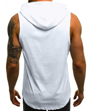 Robes Men's Workout Hooded Tank Tops Bodybuilding Muscle Cut Off T Shirt Sleeveless Gym Hoodies - White B - CP194G22ILW