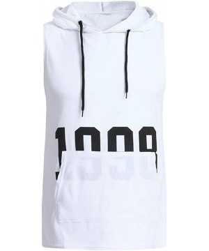 Robes Men's Workout Hooded Tank Tops Bodybuilding Muscle Cut Off T Shirt Sleeveless Gym Hoodies - White B - CP194G22ILW