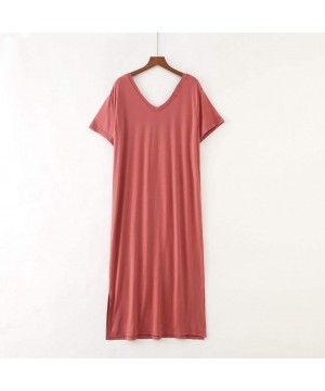 Nightgowns & Sleepshirts Ladies Nightdress V-Neck Thin Short Sleeve- Mid-Length Dress- Women's Nightgown Loose Comfortable Ho...