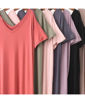 Nightgowns & Sleepshirts Ladies Nightdress V-Neck Thin Short Sleeve- Mid-Length Dress- Women's Nightgown Loose Comfortable Ho...