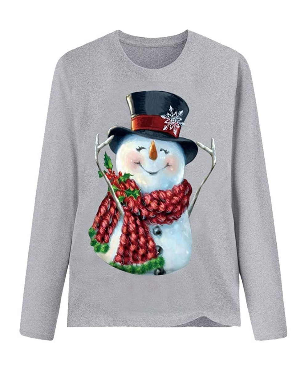 Nightgowns & Sleepshirts Women's Christmas Plus Size Shirts Casual Pull Sleeve Snowman Print Pullover Solid Loose Fall Blouse...