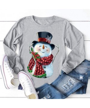 Nightgowns & Sleepshirts Women's Christmas Plus Size Shirts Casual Pull Sleeve Snowman Print Pullover Solid Loose Fall Blouse...