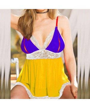 Baby Dolls & Chemises Women Plus Size Lace Mesh Lingerie Red Babydoll Lace Split Cup Sleepwear Set - Yellow - C0199UWO43I