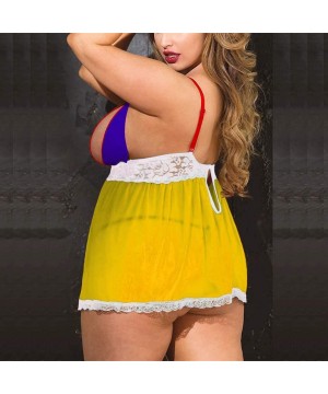 Baby Dolls & Chemises Women Plus Size Lace Mesh Lingerie Red Babydoll Lace Split Cup Sleepwear Set - Yellow - C0199UWO43I