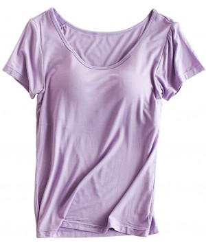 Camisoles & Tanks Womens Modal Built-in Padded Bra Active Camisole Yoga Casual Tops T-Shirt - B Purple - CB18WCDDXT2