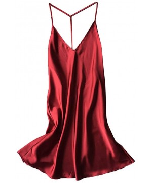 Panties Women Sexy Satin Sleepwear Babydoll Lingerie Nightdress Pajamas Solid Color Sleepwear Underwear - Red - CF18NOM52K6