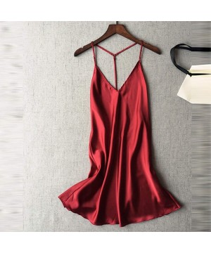 Panties Women Sexy Satin Sleepwear Babydoll Lingerie Nightdress Pajamas Solid Color Sleepwear Underwear - Red - CF18NOM52K6