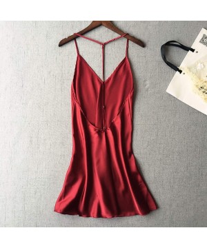 Panties Women Sexy Satin Sleepwear Babydoll Lingerie Nightdress Pajamas Solid Color Sleepwear Underwear - Red - CF18NOM52K6