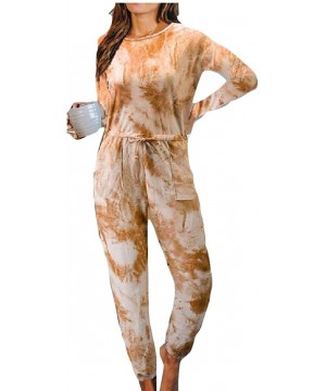 Sets Women Tie Dye Printed Long Pajamas Short Sleeve PJ Loungewear Nightwear Jumpsuits - 10 - C519CAYDETQ