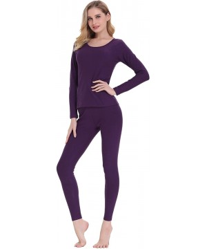 Thermal Underwear Women's Soft Thermal Underwear Long Johns Set Fleece Lined Base Layer Top & Bottom - Fleece-purple - C718KC...