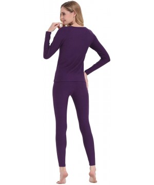 Thermal Underwear Women's Soft Thermal Underwear Long Johns Set Fleece Lined Base Layer Top & Bottom - Fleece-purple - C718KC...