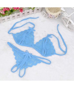 Sets Women Lady Sexy Lingerie Lace Underwear Sleepwear G-string Lingerie - Blue - C518WXNQRXD