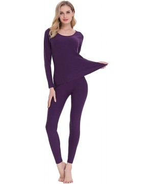 Thermal Underwear Women's Soft Thermal Underwear Long Johns Set Fleece Lined Base Layer Top & Bottom - Fleece-purple - C718KC...