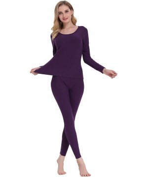 Thermal Underwear Women's Soft Thermal Underwear Long Johns Set Fleece Lined Base Layer Top & Bottom - Fleece-purple - C718KC...