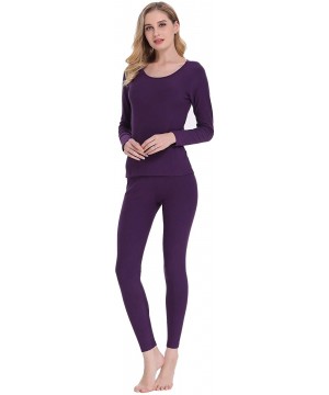 Thermal Underwear Women's Soft Thermal Underwear Long Johns Set Fleece Lined Base Layer Top & Bottom - Fleece-purple - C718KC...