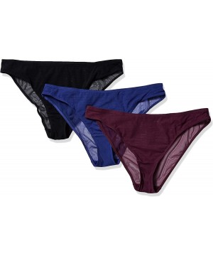 Panties Women's Stripe Bikini Panty- 3 Pack - Black/Mazzarine Blue/Grape Wine - C018L2W6SQL