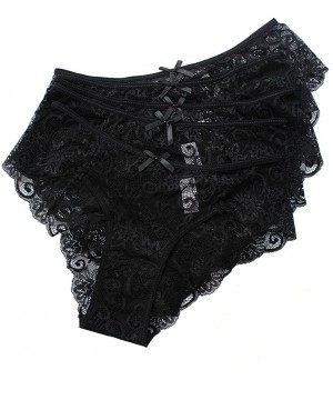 Panties Women's Triangle Panties - Cotton Fashion Bikini Panty Lace Edge Soft Sexy Panties Set - Black - CP1884LESCI