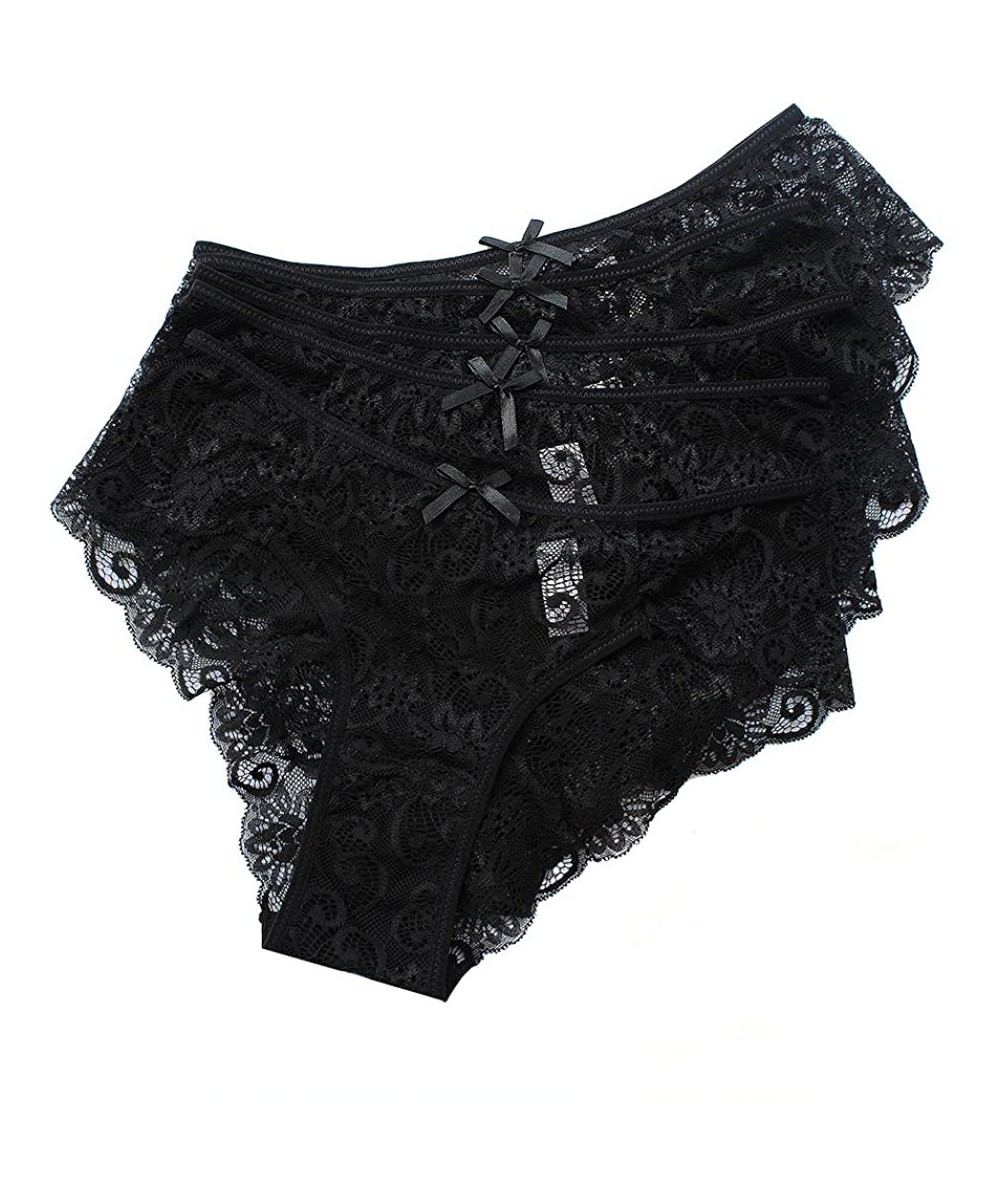 Panties Women's Triangle Panties - Cotton Fashion Bikini Panty Lace Edge Soft Sexy Panties Set - Black - CP1884LESCI