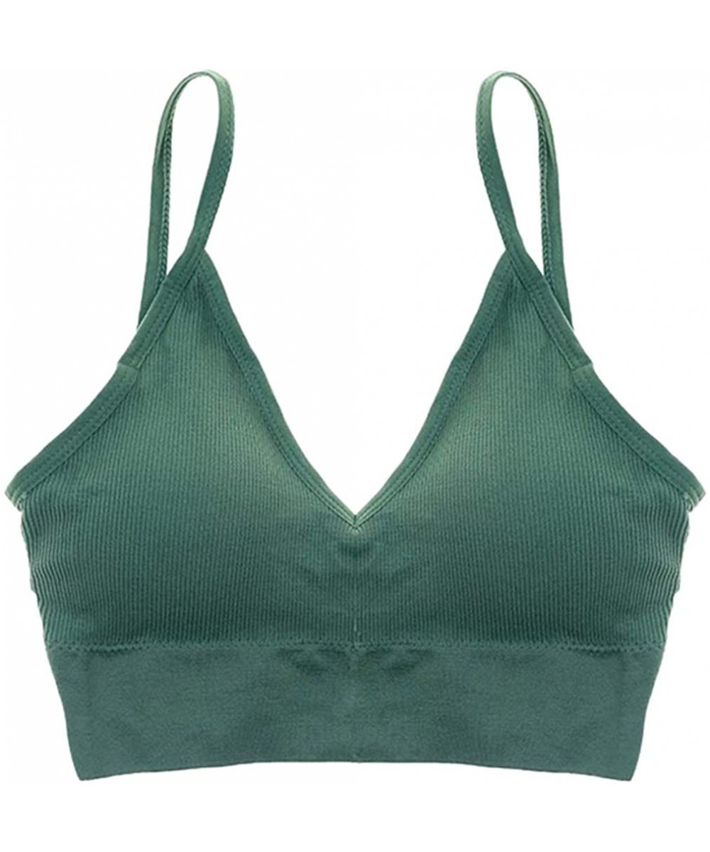 Camisoles & Tanks Women V Neck Bralette Seamless Triangle Comfort Bra Camisole Crop Yoga Bra - Green - CY190DWEMOR