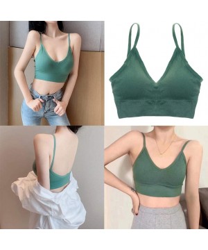 Camisoles & Tanks Women V Neck Bralette Seamless Triangle Comfort Bra Camisole Crop Yoga Bra - Green - CY190DWEMOR