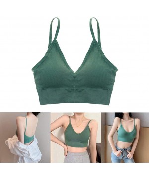 Camisoles & Tanks Women V Neck Bralette Seamless Triangle Comfort Bra Camisole Crop Yoga Bra - Green - CY190DWEMOR