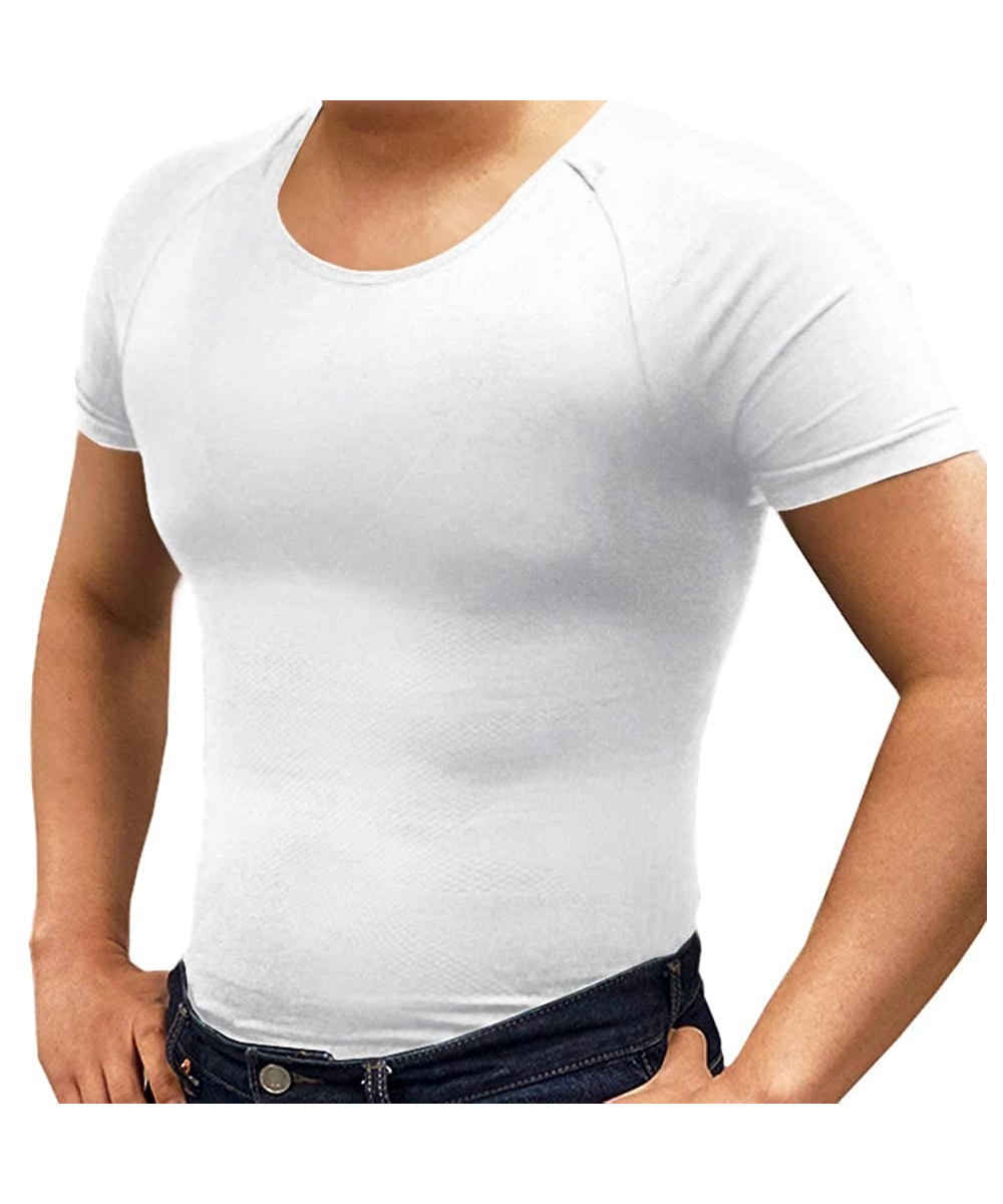 Shapewear Men's Chest Compression Slimming Body Shaper Workout Undershirts - White-shortsleeves - CF1906LS0MA