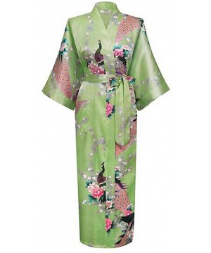 Robes Green Wedding Bride Bridesmaid Robe Satin Rayon Bathrobe Nightgown for Women Kimono Sleepwear Flower - Green - C51943I3AWE