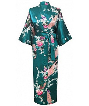 Robes Green Wedding Bride Bridesmaid Robe Satin Rayon Bathrobe Nightgown for Women Kimono Sleepwear Flower - Green - C51943I3AWE