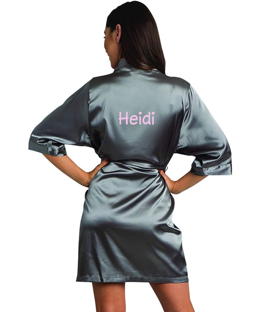 Robes Womens Personalized Name Custom Titles or Phrases Satin Robe with Vinyl Print Bride & Bridesmaid Kimono Robe - Charcoal...