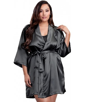 Robes Womens Personalized Name Custom Titles or Phrases Satin Robe with Vinyl Print Bride & Bridesmaid Kimono Robe - Charcoal...