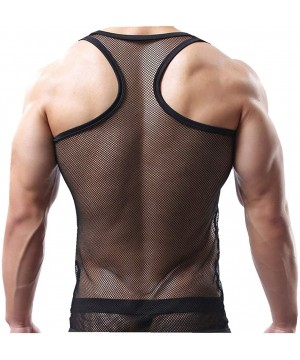 Undershirts Sexy Men's Underwear Sleeveless Vest Tank Top Mesh See Through T-Back Nightwear Fishnet Undershirt - Undershirt B...