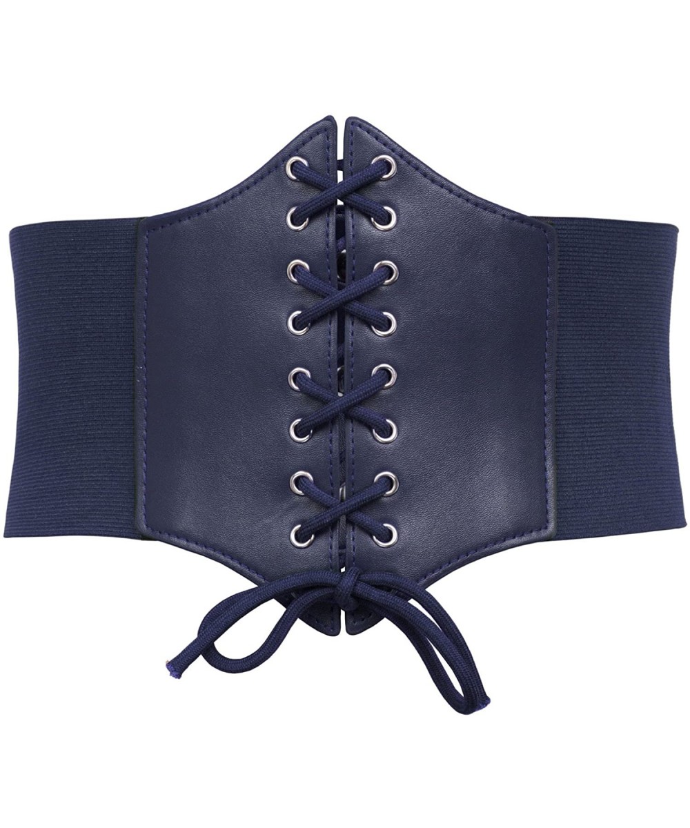 Bustiers & Corsets Lace-up Cinch Belt Tied Corset Elastic Waist Belt - Navy Blue - CY1885C3HGE