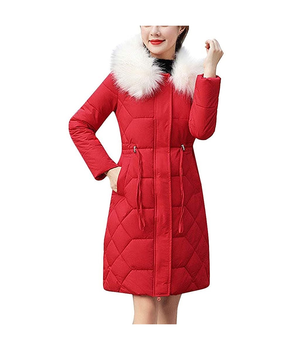 Baby Dolls & Chemises Women's Coat Long Outwear Winter Warm Thick Hooded Coat Jacket Cotton Clothes - Red - C319225HZQX