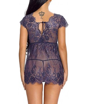 Baby Dolls & Chemises Womens Sexy Lingerie for Sex Plus Size Lace Chemise Backless Sheer Mesh Sleepwear Babydoll Nightwear Ou...