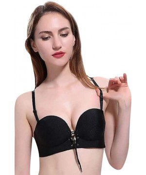 Bras Sexy Underwear Non-Slip Strapless Comfy Bra Drawstrings Push Up Lace Bra Adjustable Women - Black - C618Y0884EX