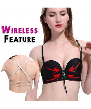 Bras Sexy Underwear Non-Slip Strapless Comfy Bra Drawstrings Push Up Lace Bra Adjustable Women - Black - C618Y0884EX