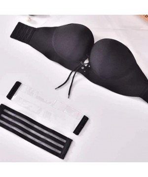 Bras Sexy Underwear Non-Slip Strapless Comfy Bra Drawstrings Push Up Lace Bra Adjustable Women - Black - C618Y0884EX